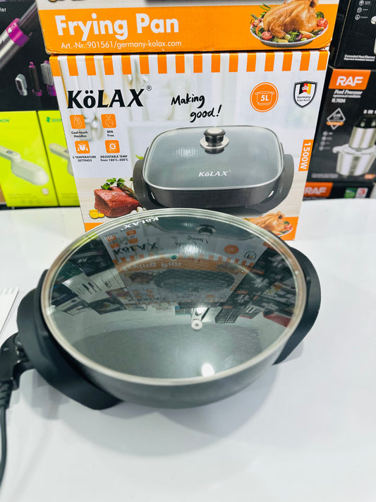 KöLAX Electric Frying Pan 1500W – 5L Large Capacity | Adjustable Temp 180°C–300°C | 5 Temp| Cool-Touch Handles | German Origin Brand