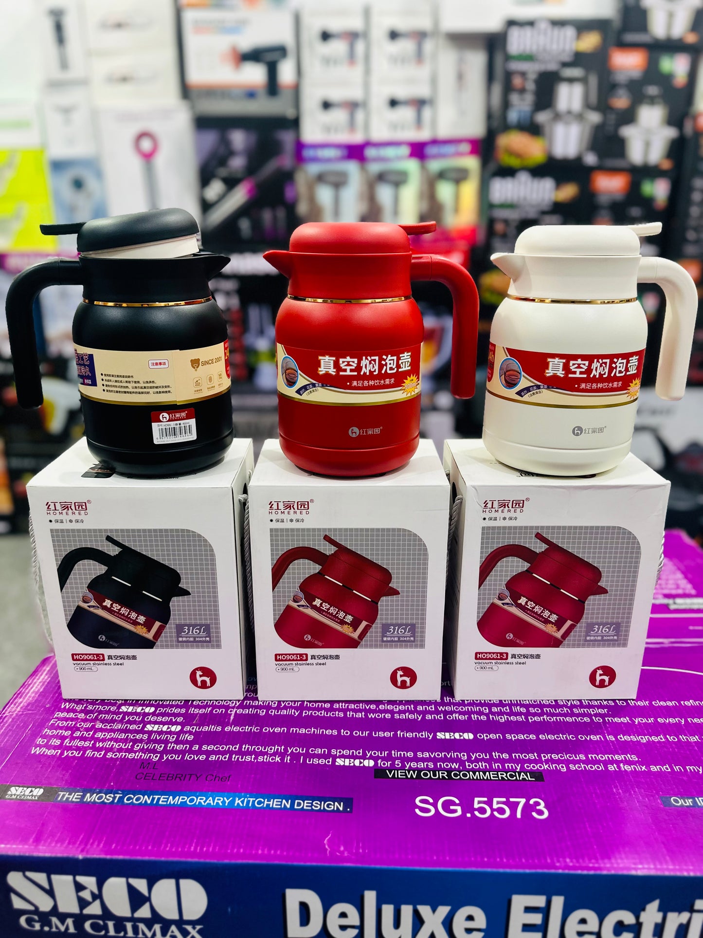 HOMERED Vacuum Insulated Stainless Steel Thermal Flask 900ml β Model HO9061-3 | 316L Steel | Hot & Cold Retention | Available in Black, Red & White