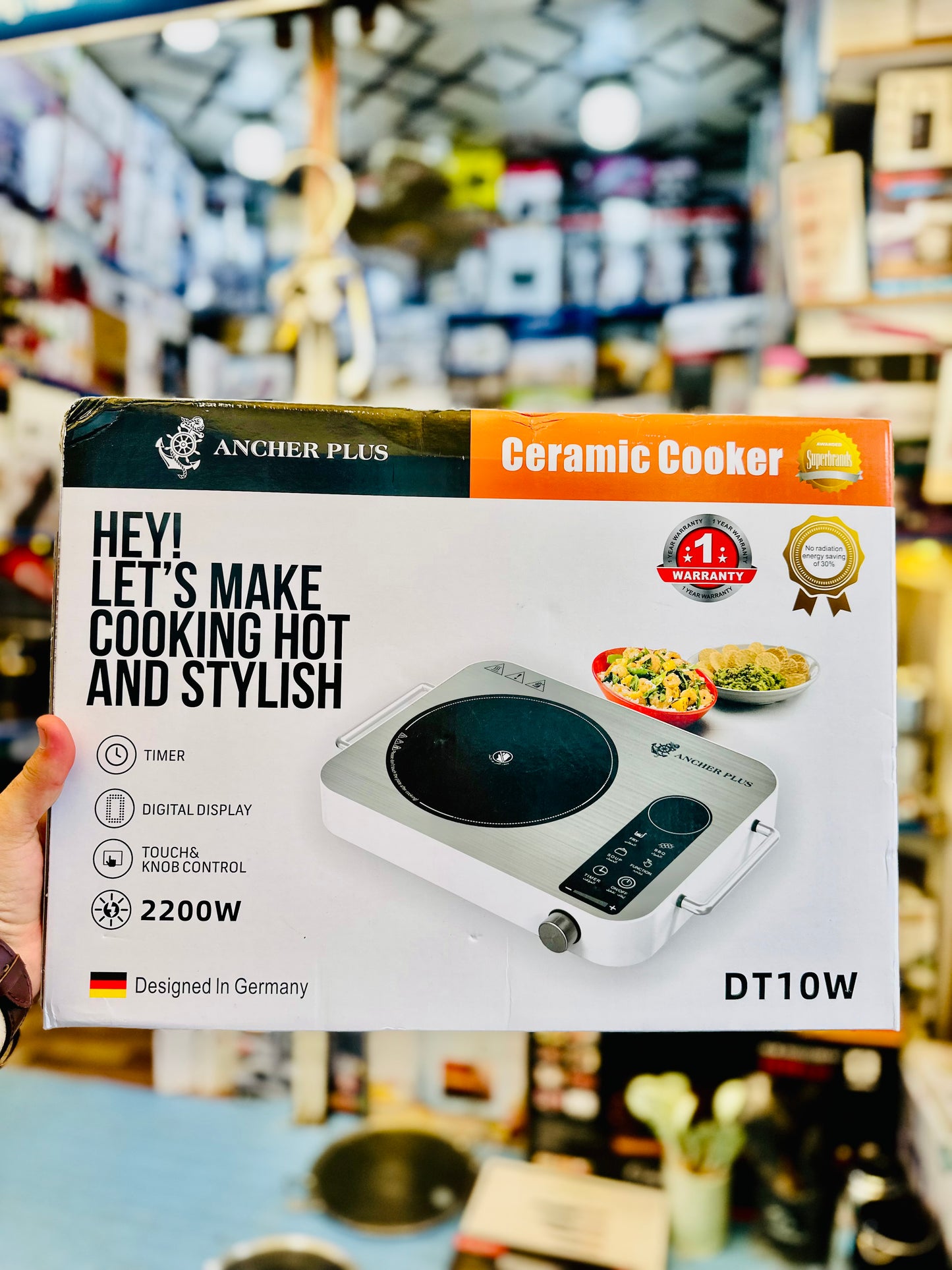 Ancher Plus DT10W Ceramic Cooker 2200W – Digital Display, Timer & Touch Knob Control | Designed in Germany