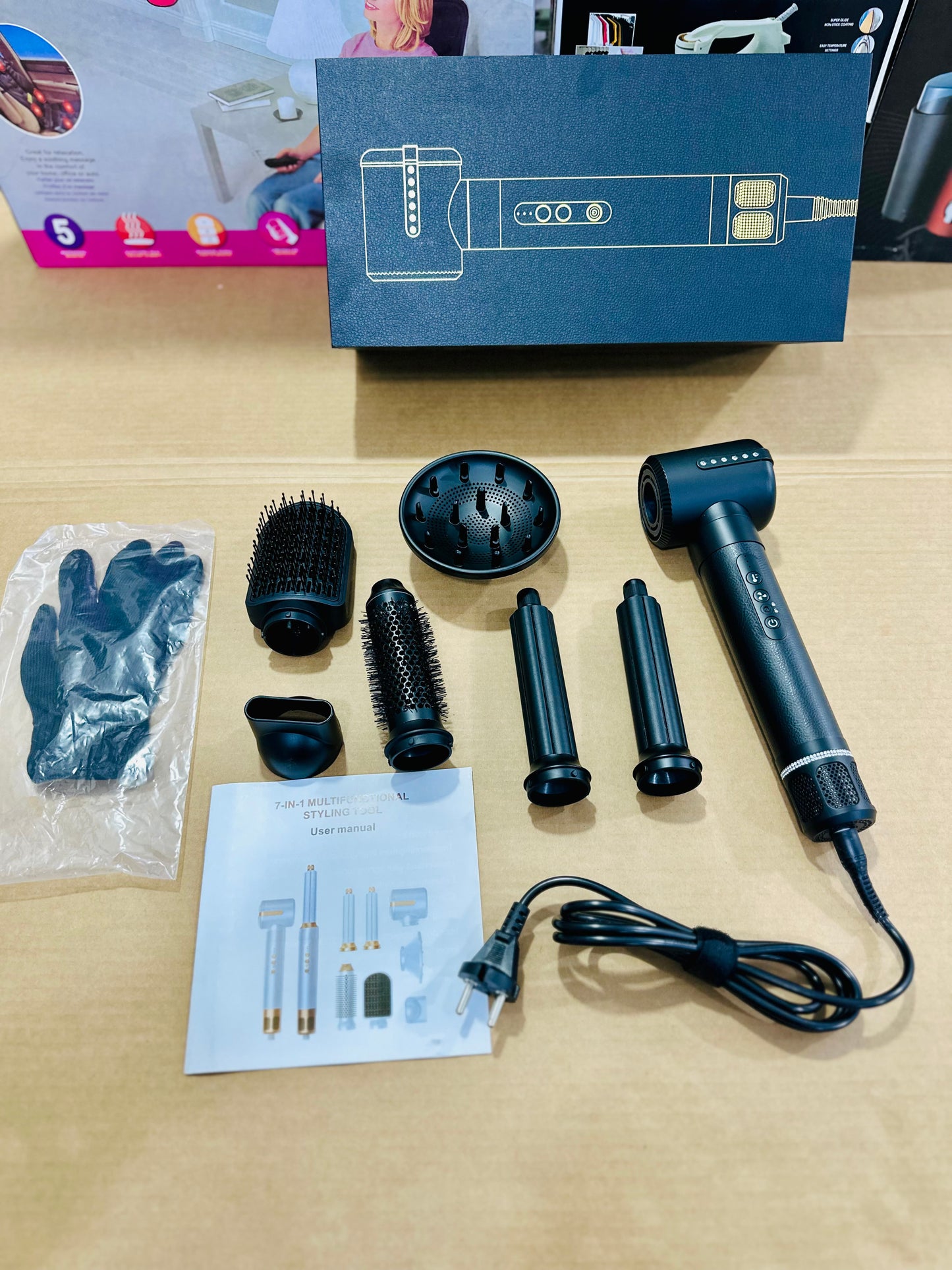 7-in-1 Professional Hair Styling Tool Kit – Multi-Head Air Styler, Curler, Volumizer & Blow Dryer Set