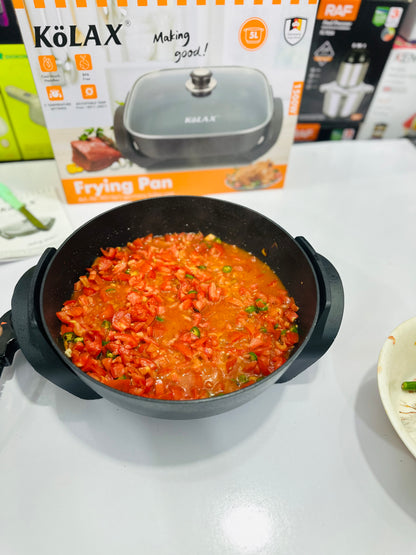 KöLAX Electric Frying Pan 1500W – 5L Large Capacity | Adjustable Temp 180°C–300°C | 5 Temp| Cool-Touch Handles | German Origin Brand