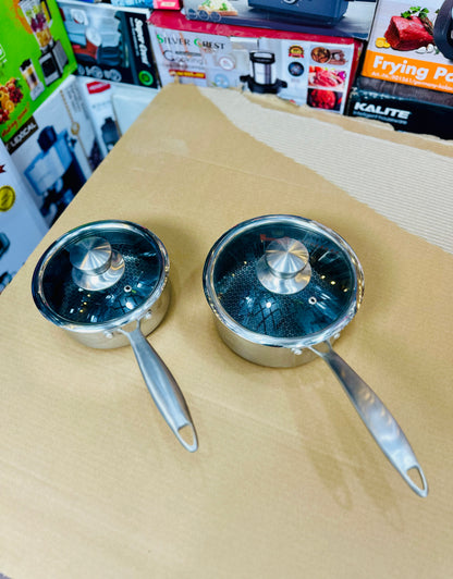 KöLAX 2-Piece Stainless Steel Saucepan Set with Glass Lids – Honeycomb Non-Stick Interior | Induction Ready