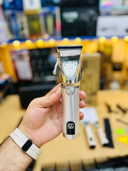 Model 985 Premium 3-in-1 Metal Shaver & Trimmer Kit with Smart LED Display and Hard Case.