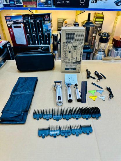 Model 985 Premium 3-in-1 Metal Shaver & Trimmer Kit with Smart LED Display and Hard Case.