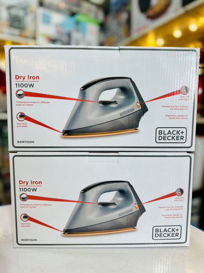 BLACK+DECKER Dry Iron 1100W – Heavy Weight Non-Stick Soleplate Electric Iron (BXIR1102IN)