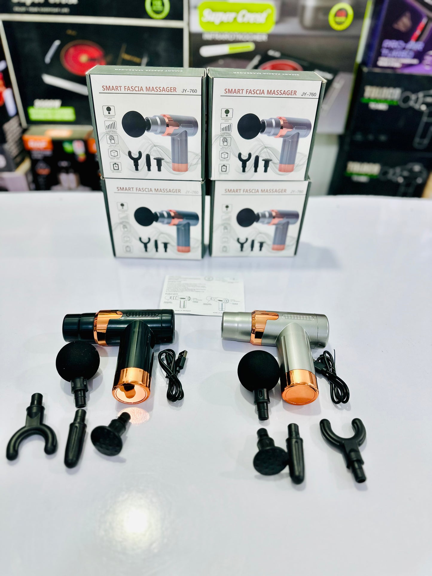 Smart Fascia Massager JY-760 – Cordless Deep Tissue Percussion Massage Gun with 4 Attachments
