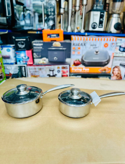 KöLAX 2-Piece Stainless Steel Saucepan Set with Glass Lids – Honeycomb Non-Stick Interior | Induction Ready