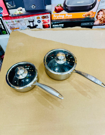 KöLAX 2-Piece Stainless Steel Saucepan Set with Glass Lids – Honeycomb Non-Stick Interior | Induction Ready