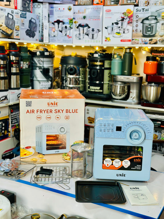 New Vietnam Lot Unie Digital Touch Panel Air Fryer Sky Blue 14.5Lt | 1700 Watts | Temprature Control | Rotate Option | Pre Set Option | Grill, Toster, BBQ, French Tray, None Stick Tray, Fishes , Pizza , Air Fryer Makers | High Standard Quality .