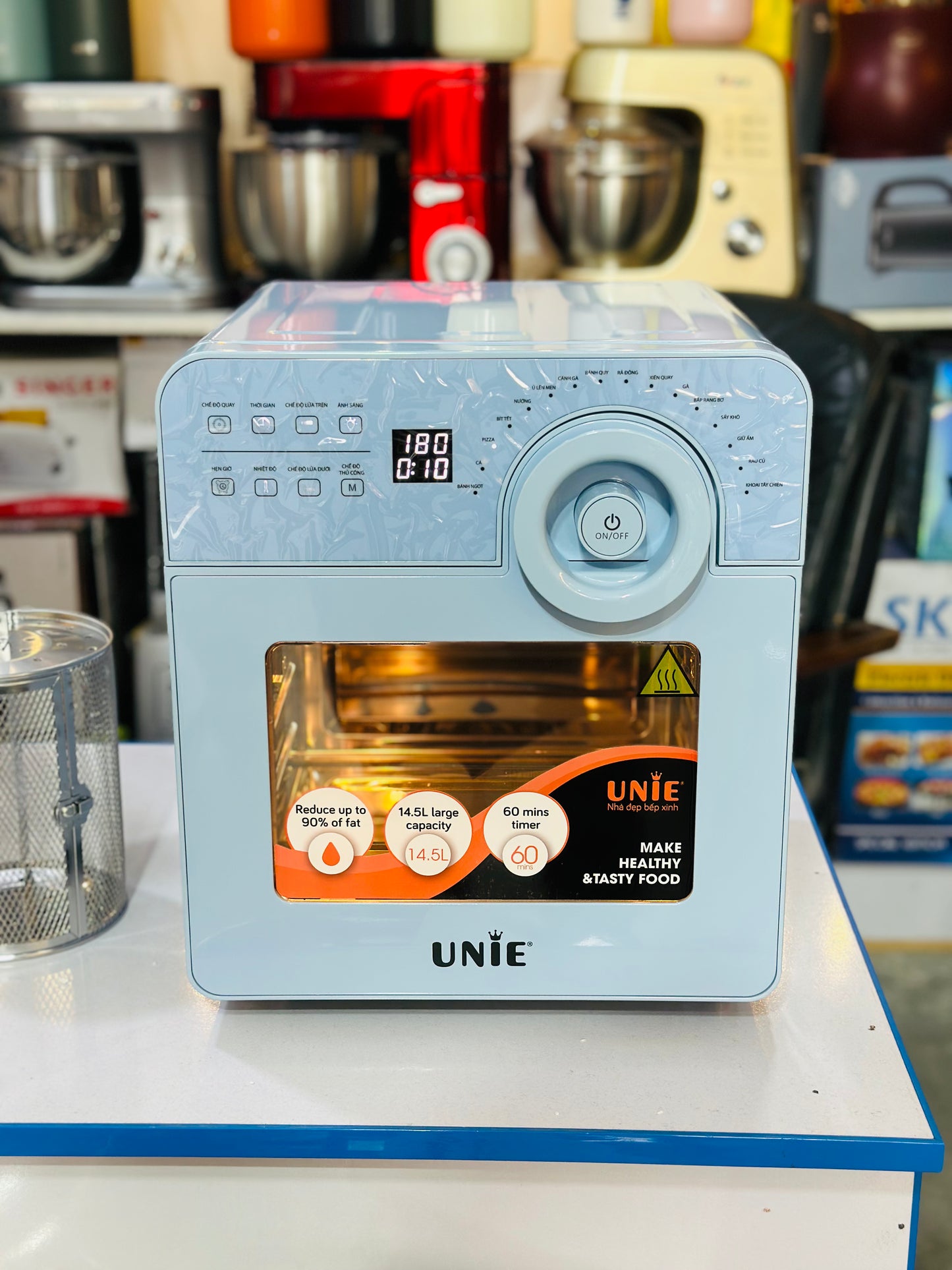 New Vietnam Lot Unie Digital Touch Panel Air Fryer Sky Blue 14.5Lt | 1700 Watts | Temprature Control | Rotate Option | Pre Set Option | Grill, Toster, BBQ, French Tray, None Stick Tray, Fishes , Pizza , Air Fryer Makers | High Standard Quality .