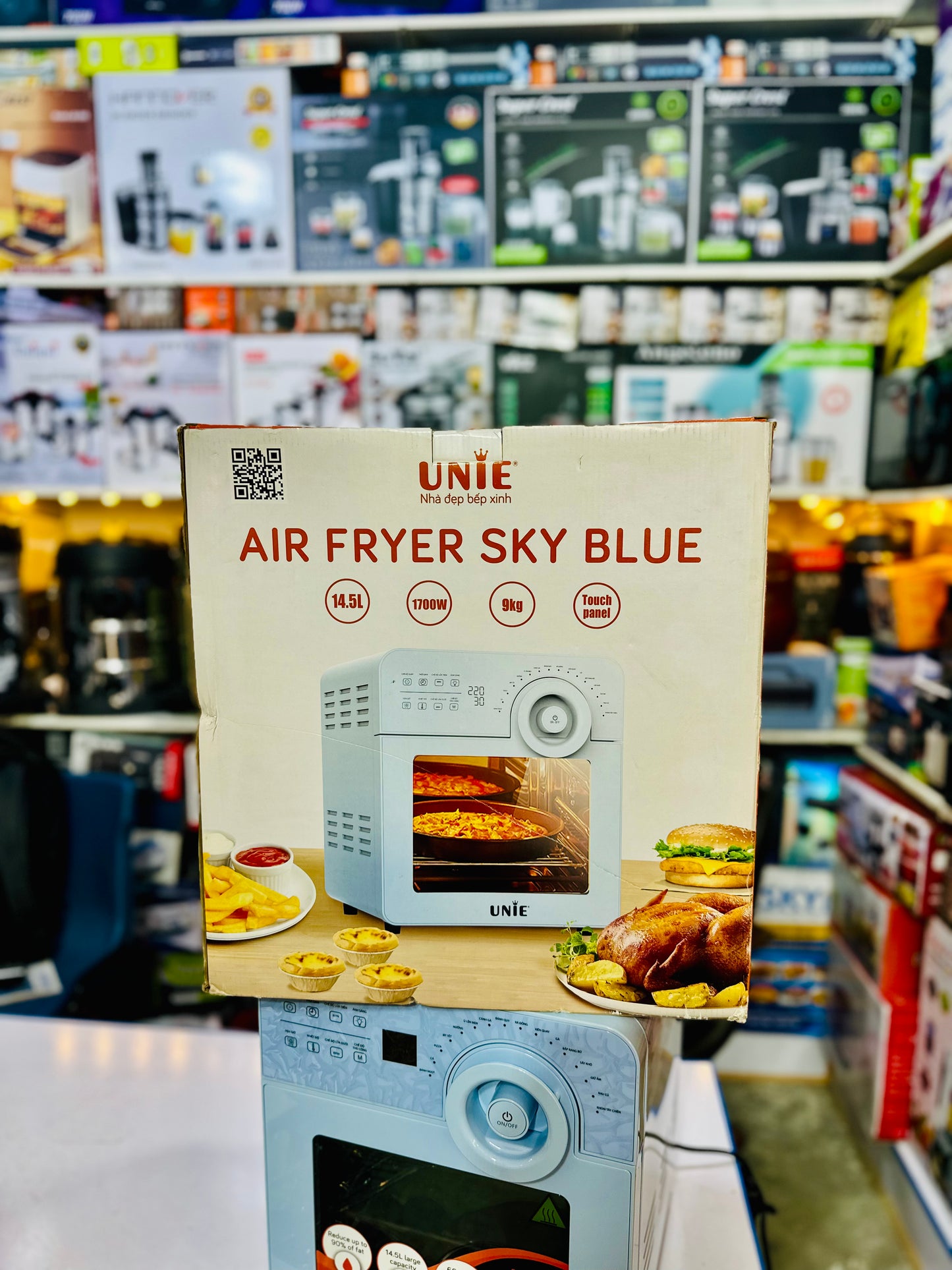 New Vietnam Lot Unie Digital Touch Panel Air Fryer Sky Blue 14.5Lt | 1700 Watts | Temprature Control | Rotate Option | Pre Set Option | Grill, Toster, BBQ, French Tray, None Stick Tray, Fishes , Pizza , Air Fryer Makers | High Standard Quality .
