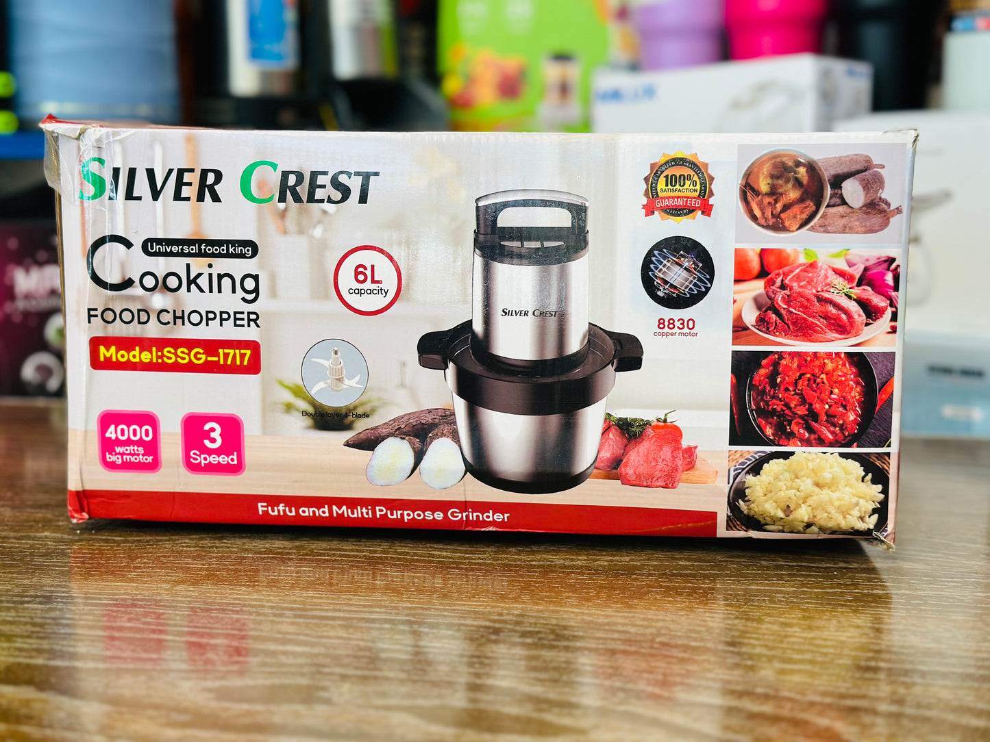 Silver Crest cooking food chopper packaging on a wooden surface