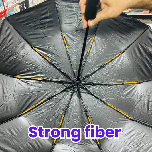 All-Weather Folding Umbrella with Built-in LED Light & Premium Leather Pouch