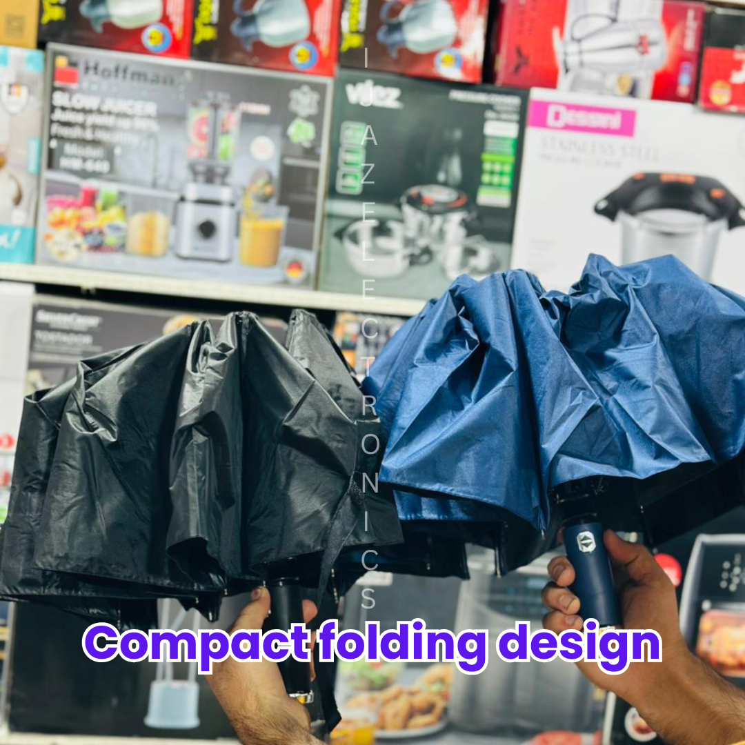 All-Weather Folding Umbrella with Built-in LED Light & Premium Leather Pouch