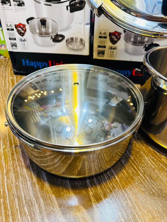 Lot Imported Unique Pro 4+6L Stainless Steel Pressure Cooker With Steamer