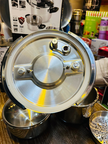 Lot Imported Unique Pro 4+6L Stainless Steel Pressure Cooker With Steamer