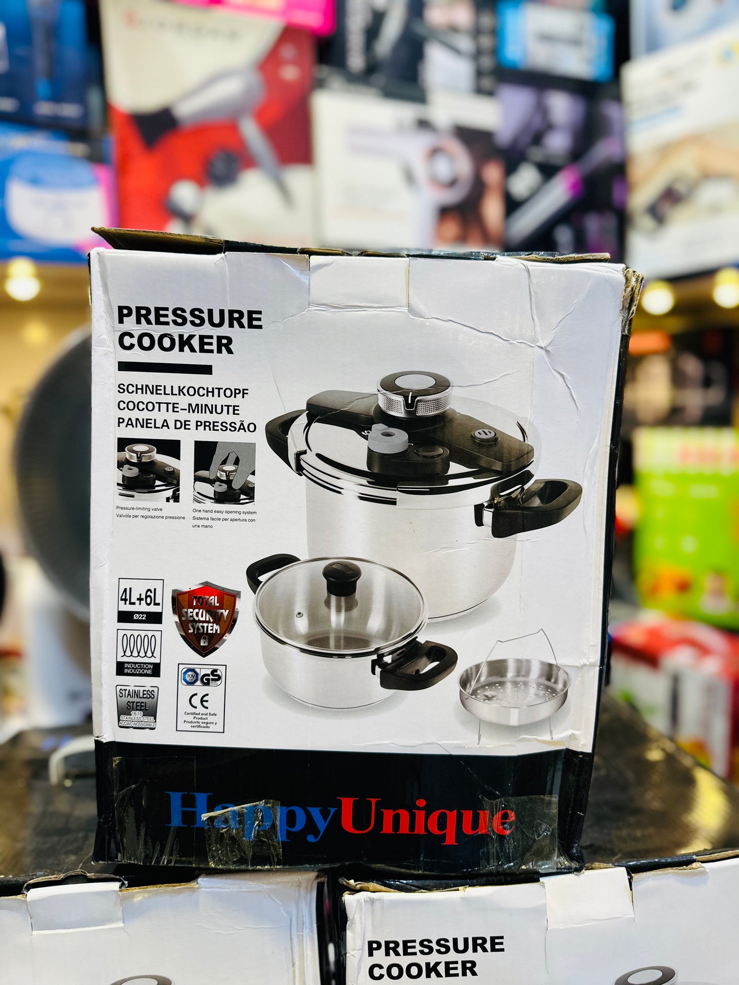Lot Imported Unique Pro 4+6L Stainless Steel Pressure Cooker With Steamer