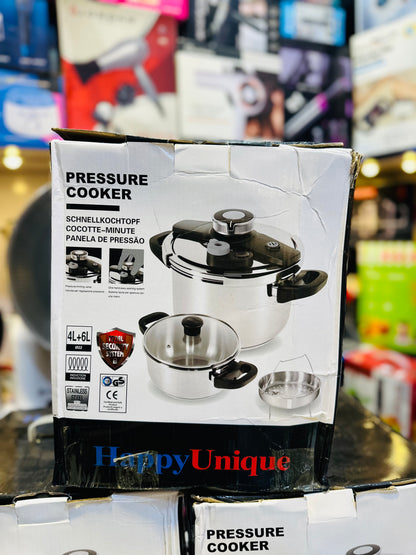 Lot Imported Unique Pro 4+6L Stainless Steel Pressure Cooker With Steamer