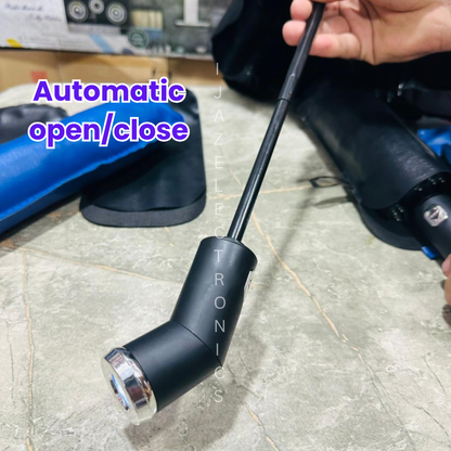 All-Weather Folding Umbrella with Built-in LED Light & Premium Leather Pouch